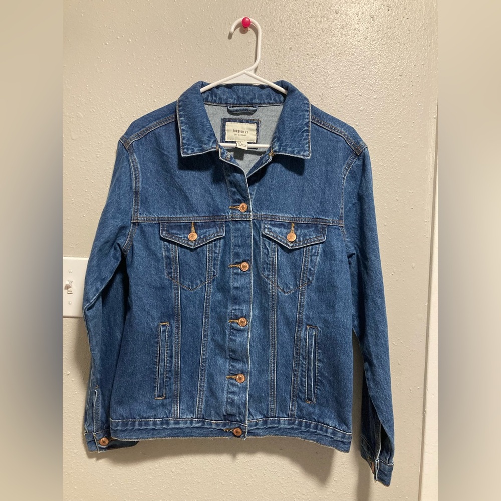 Forever 21 Jean Jacket with Embroidered Roses, Size Small